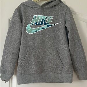 Nike | (5) Kids Gray Hoodie with Blue and Green Logo
